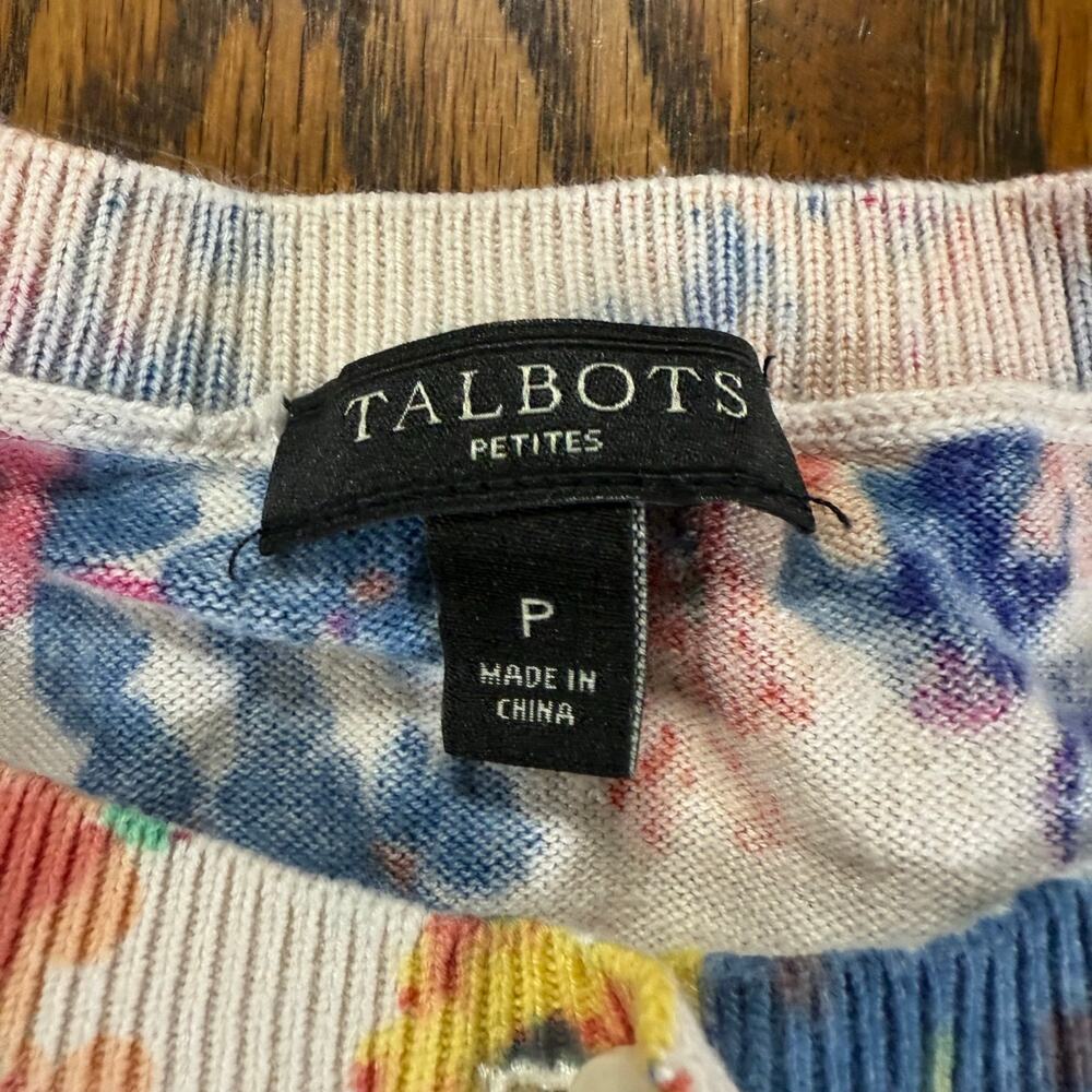 Talbots Womens’s Light Floral Fitted Cardigan Sweater Button Up 3/4 Sleeve Sz P - Picture 5 of 7